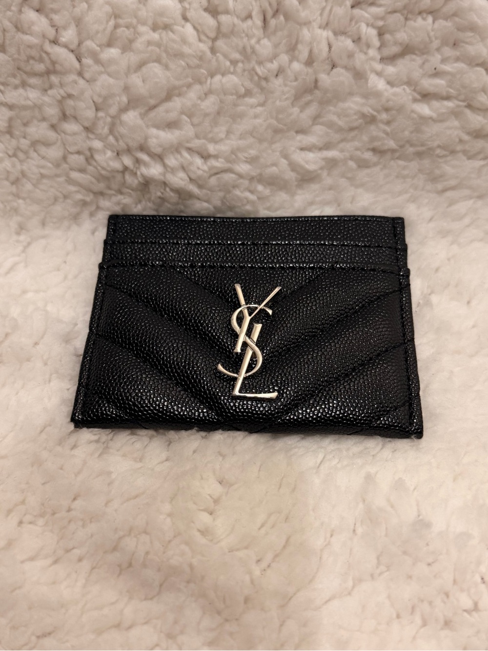 Yves Saint Laurent Black Quilted Leather Cardholder with Silver YSL Logo